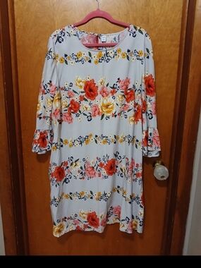 Old Navy Grey Mini Dress with Red, Pink & Yellow Floral Stripes